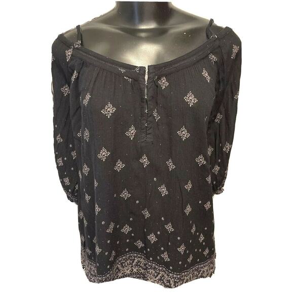 Medium Ecote Spaghetti Strap Off Shoulder Geometric Pattern Womens Top Black - Picture 1 of 10